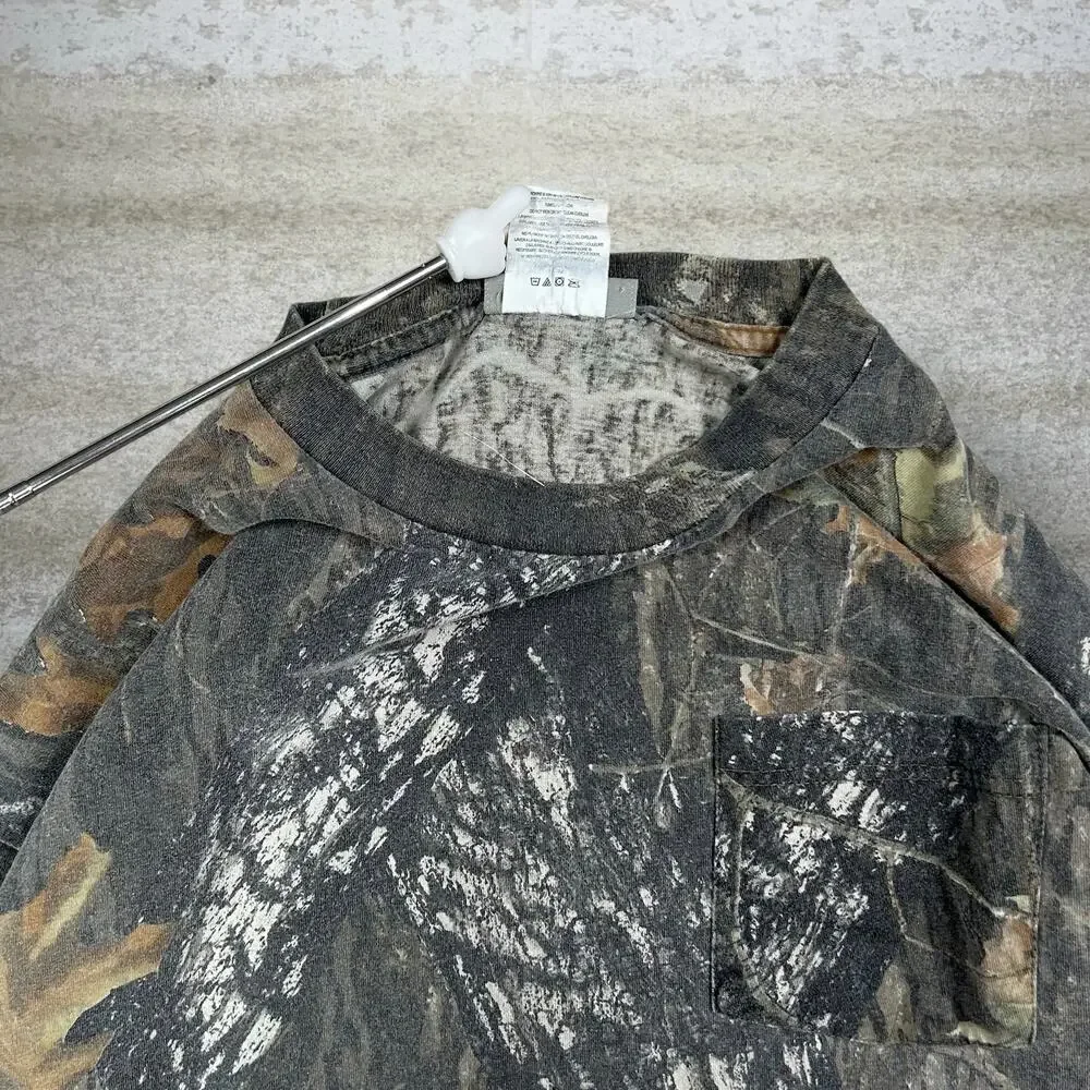 Vintage 90s Jerzees Mossy Oak Shirt Mens XL Hunting Camo Cotton Long Sleeve